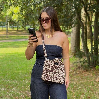 Sac lulu - Sac bandouliere en crochet marron et beige