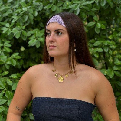 Bandeau en crochet violet pastel